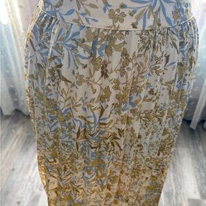 Skies Are Blue curvy Botanical Maxi Skirt in Blue and Gold 3x